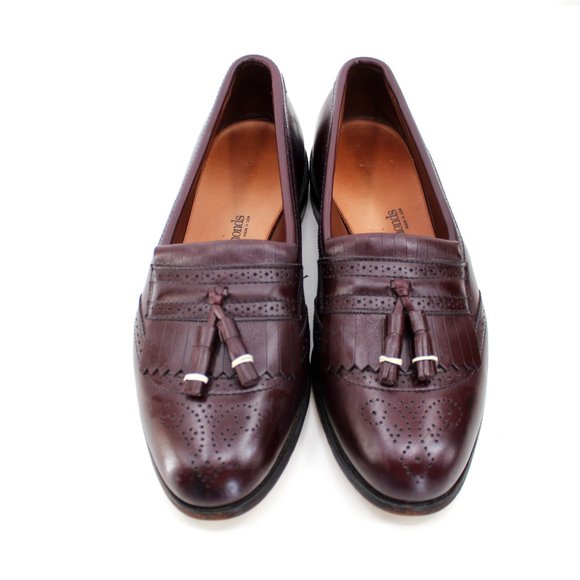 Allen Edmonds Bridgeton Loafers Burgundy Brogue Leather Kiltie Tassel Men's 9.5 - Picture 4 of 9